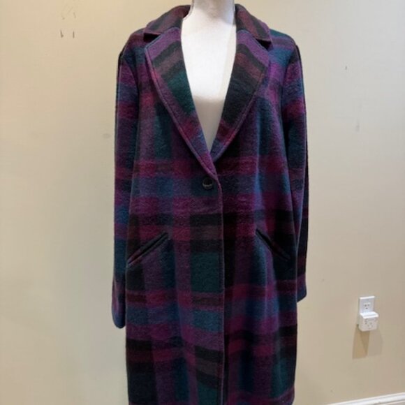 Nicole Miller Plaid Coat Sz XL - Picture 1 of 8
